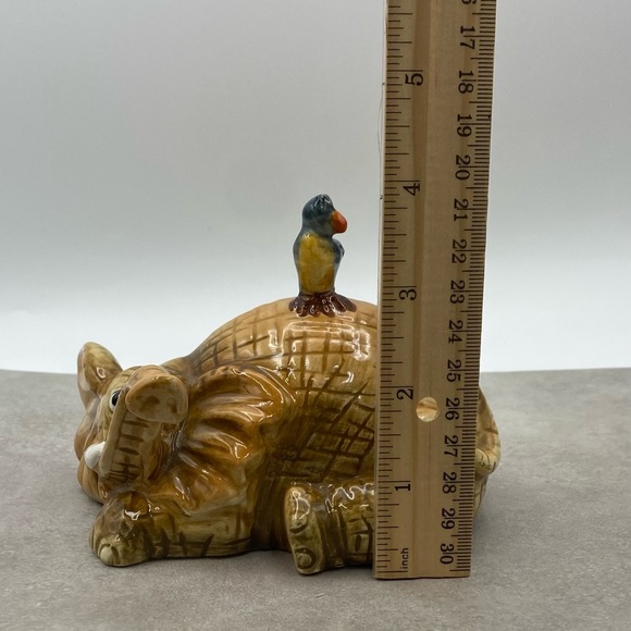 Ceramic Elephant Bird Figurine Vintage Home Decor 6 Inch Brown Blue Gifts - Picture 9 of 10